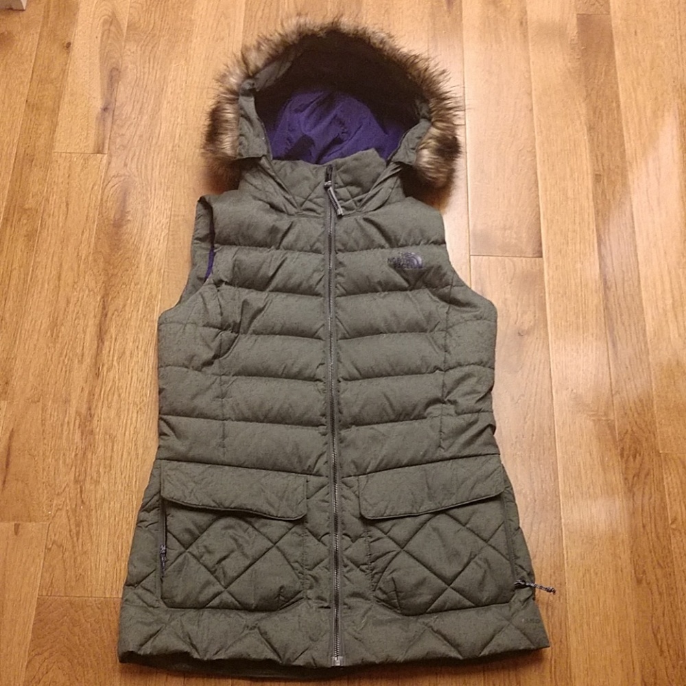 North Face Olive Green Hooded Vest- Like new!